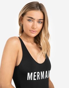 Чёрный слитный купальник с принтом Mermaid Gloria Jeans
