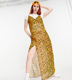 Полупрозрачное платье-комбинация макси в стиле 90-х с тигровым принтом One Above Another-Коричневый цвет