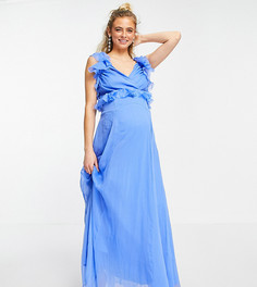 Синее платье макси с ярусными оборками и завязкой на спине ASOS DESIGN Maternity-Голубой