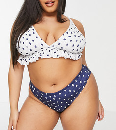 Комбинируемые бикини трусы-хипстеры из переработанных материалов темно-синего цвета в горошек ASOS DESIGN Curve-Многоцветный