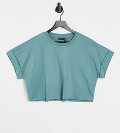 Бирюзовая укороченная футболка с отворотами на рукавах ASOS DESIGN Petite-Зеленый цвет