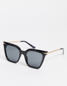 Солнцезащитные очки «кошачий глаз» в квадратной черной оправе с металлическими дужками ASOS DESIGN Recycled-Черный цвет