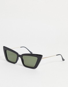 Солнцезащитные очки «кошачий глаз» в черной оправе заостренной формы с металлическими дужками ASOS DESIGN Recycled-Черный цвет