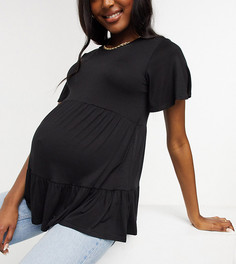 Черная двухъярусная футболка с короткими рукавами и баской New Look Maternity-Черный цвет
