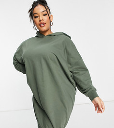 Трикотажное платье-худи цвета хаки ASOS DESIGN Curve-Зеленый цвет