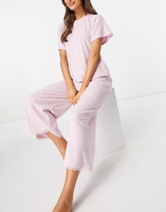 Розовые пижамные кюлоты от комплекта в рубчик с кружевом ASOS DESIGN-Розовый цвет