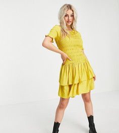 Лаймовое платье мини в горошек с присборенным топом и ярусной юбкой Y.A.S Petite-Многоцветный