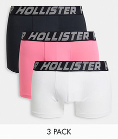 Набор из 3 пар боксеров-брифов белого, розового и черного цвета с фирменным поясом Hollister-Многоцветный