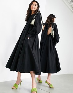 Черное хлопковое платье-трапеция миди из хлопка с трапециями ASOS EDITION-Белый