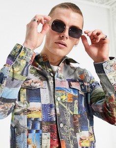 Джинсовая куртка с абстрактным принтом ASOS DESIGN-Многоцветный