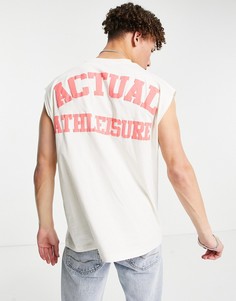 Светло-бежевая футболка без рукавов с 3D-принтом логотипа на спине ASOS Actual Athleisure-Белый