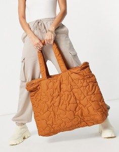 Большая коричневая стеганая сумка Selected Femme-Коричневый цвет