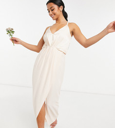 Нежно-розовое атласное платье макси с халтером TFNC Petite Bridesmaid-Белый