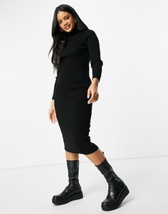 Черное облегающее трикотажное платье миди с высоким воротом Fashionkilla-Черный цвет
