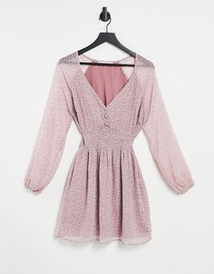 Розовое платье с пышными рукавами и цветочным принтом Abercrombie & Fitch-Розовый цвет