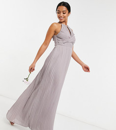 Серое плиссированное платье макси с запахом TFNC Petite Bridesmaid-Серый
