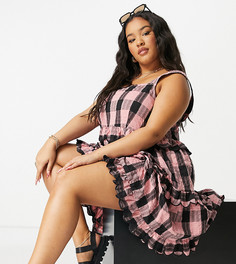 Свободный сарафан мини из фактурной ткани в клетку с оборками ASOS DESIGN Curve-Многоцветный