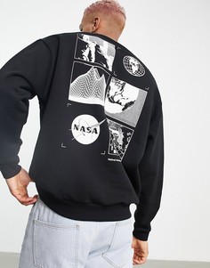Черный oversized-свитшот с круглым вырезом и принтами "NASA" ASOS DESIGN-Черный цвет