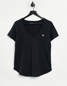 Черная футболка с логотипом, короткими рукавами и V-образным вырезом Abercrombie & Fitch-Черный цвет