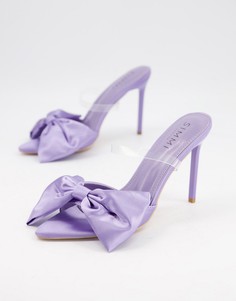 Сиреневые атласные босоножки на каблуке с большим бантом Simmi London Ezlili-Фиолетовый цвет