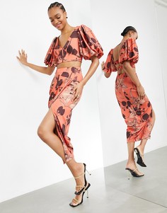 Драпированная юбка миди с принтом орхидеи ASOS EDITION-Многоцветный