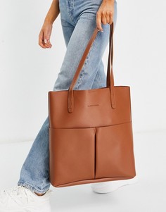 Светло-коричневая сумка-тоут без подкладки с двумя карманами и съемным кошельком Claudia Canova-Коричневый цвет