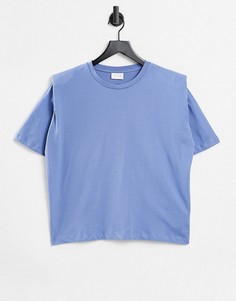 Синяя футболка свободного кроя с короткими рукавами и подплечниками Vila-Голубой