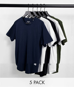 Набор из 5 удлиненных футболок белого, темно-синего и черного цветов с асимметричным краем Jack & Jones Originals-Многоцветный