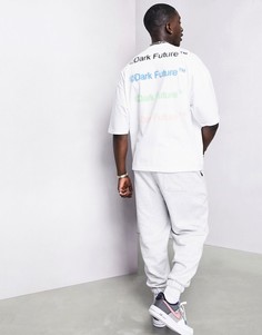 Белая футболка в стиле oversized с повторяющимся текстовым принтом на спинке от комплекта ASOS Dark Future-Белый