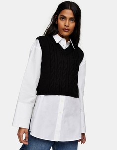 Укороченная майка вязкой косами Topshop-Черный цвет
