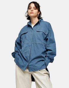 Голубая oversize-рубашка в стиле casual Topshop-Голубой