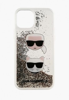 Чехол для iPhone Karl Lagerfeld 12/12 Pro (6.1), Liquid glitter Karl and Choupette heads Gold