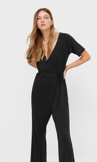 Stradivarius Комбинезон На Запахе С Короткими Рукавами Черный Xs
