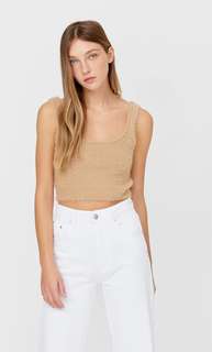 Stradivarius Топ Из Мягкой Ткани Бежевый L