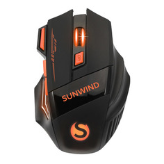 Мышь SUNWIND SW-M715GW, игровая, оптическая, беспроводная, USB, черный и оранжевый [1422408]