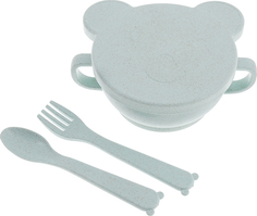 Набор детской посуды LITTLE-ANGEL Bear, миска с крышкой, ложка, вилка, зеленый (LA2933ЗЛ)