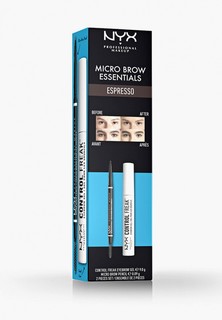 Набор для макияжа бровей Nyx Professional Makeup "MICRO BROW ESSENTIALS", ESPRESSO, гель для бровей Control Freak Brow Gel, карандаш для бровей Micro Brow Pencil