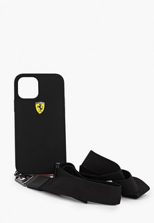 Чехол для iPhone Ferrari 12/12 Pro (6.1), On-track Liquid silicone Strap & metal logo Black