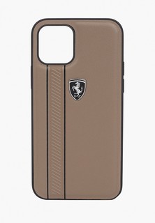 Чехол для iPhone Ferrari 12/12 Pro (6.1), Off-Track Genuine leather Stitched stipe Brown
