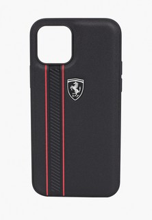 Чехол для iPhone Ferrari 12/12 Pro (6.1), Off-Track Genuine leather Stitched stipe Black
