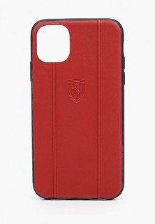 Чехол для iPhone Ferrari 11, Stamped logo Embossed lines Leather Red