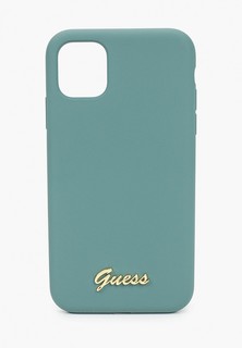 Чехол для iPhone Guess 11, Silicone collection Gold metal logo Green