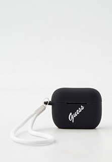 Чехол для наушников Guess Airpods Pro Silicone case Script logo with cord Black/White