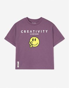 Фиолетовая футболка oversize с принтом Creativity для мальчика Gloria Jeans