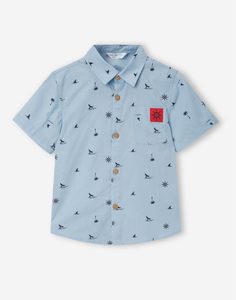 Голубая рубашка с морским принтом для мальчика Gloria Jeans