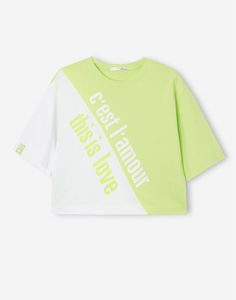 Двухцветная укороченная футболка с надписью для девочки Gloria Jeans