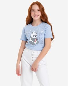 Голубая футболка с принтом Unique для девочки Gloria Jeans