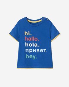 Синяя футболка с принтом Привет для малыша Gloria Jeans