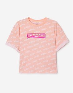 Персиковая футболка с принтом Cool для девочки Gloria Jeans
