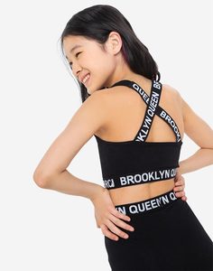 Чёрный спортивный топ «Brooklyn queen» для девочки Gloria Jeans